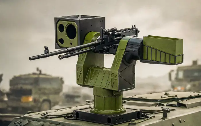 A Zen Parashu remote weapon station mounted on an armoured vehicle.